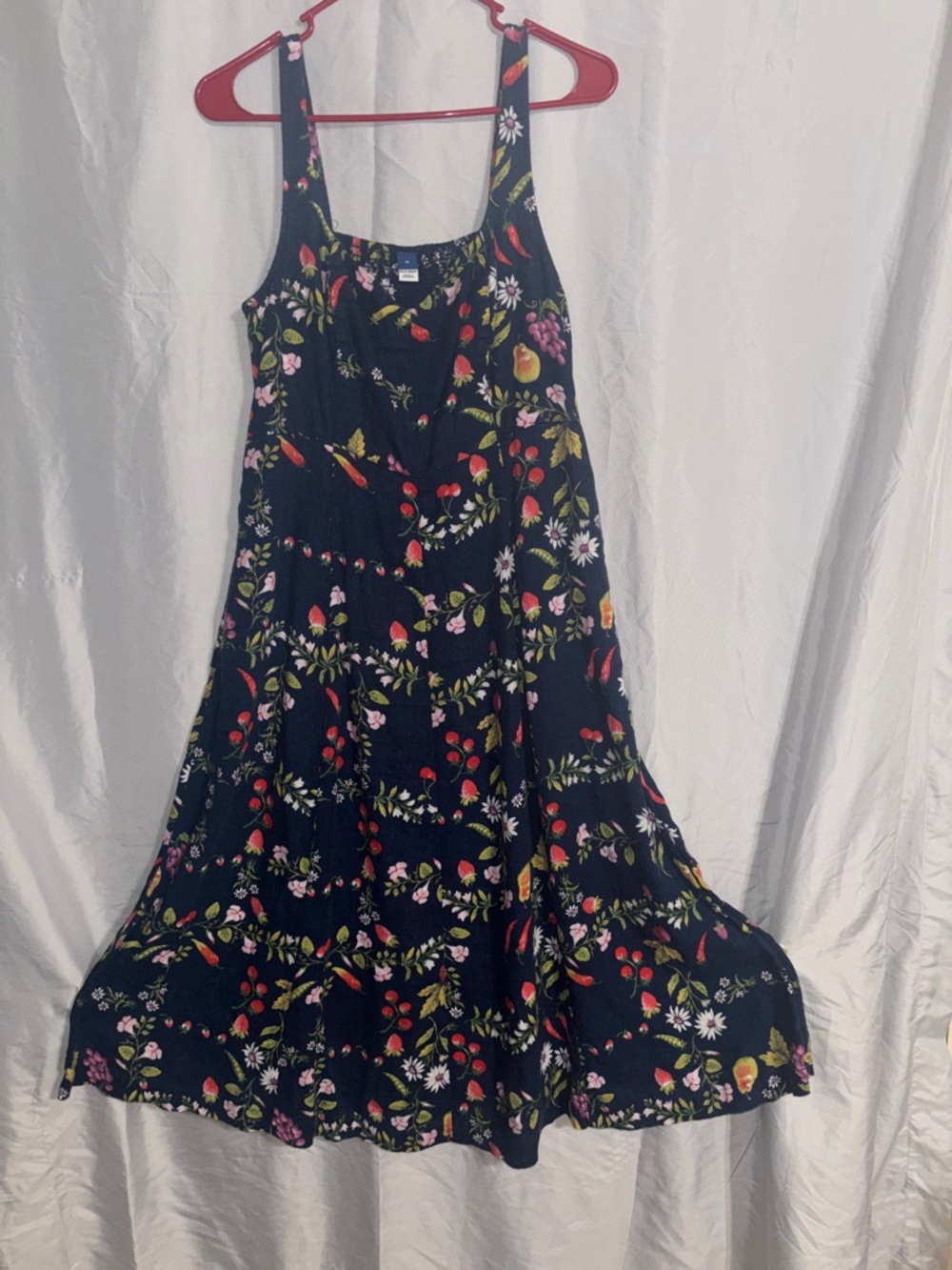 Floral Navy Sundress with Fruit Print